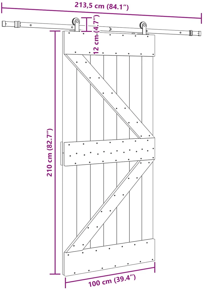Slankios durys NARVIK Natūrali ir juoda 100 x 210 cm (213,5 cm)