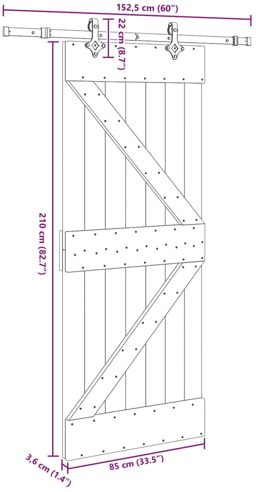 Slankios durys NARVIK Natūrali ir juoda 85 x 210 cm (152,5 cm)