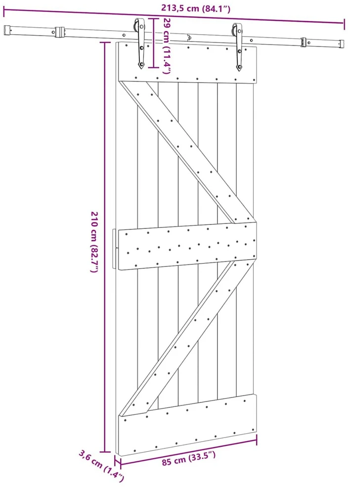 Slankios durys NARVIK Natūrali ir juoda 85 x 210 cm (213,5 cm)