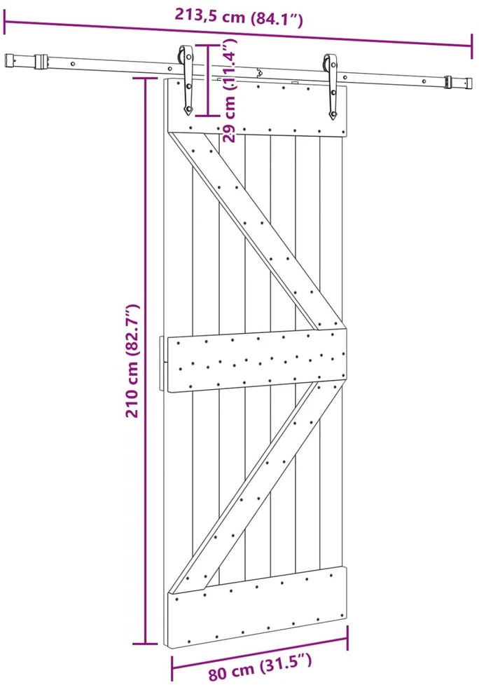 Slankios durys NARVIK Natūrali ir juoda 80 x 210 cm (213,5 cm)