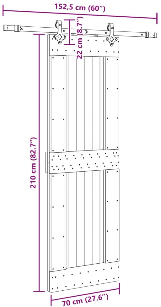 Slankios durys NARVIK Natūrali ir juoda 70 x 210 cm (152,5 cm)