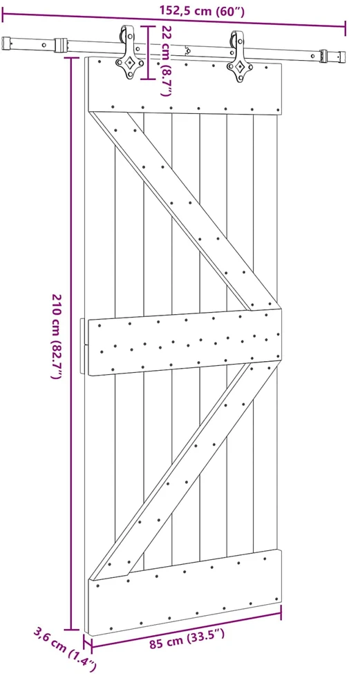 Slankios durys NARVIK Natūrali ir juoda 85 x 210 cm (152,5 cm)