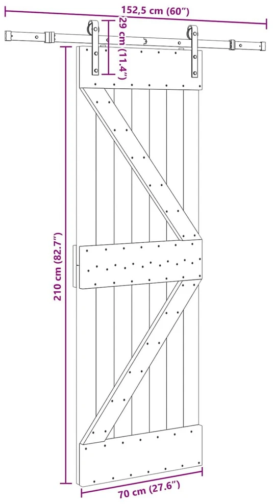 Slankios durys NARVIK 70 x 210 cm (152,5 cm) Natūrali ir juoda