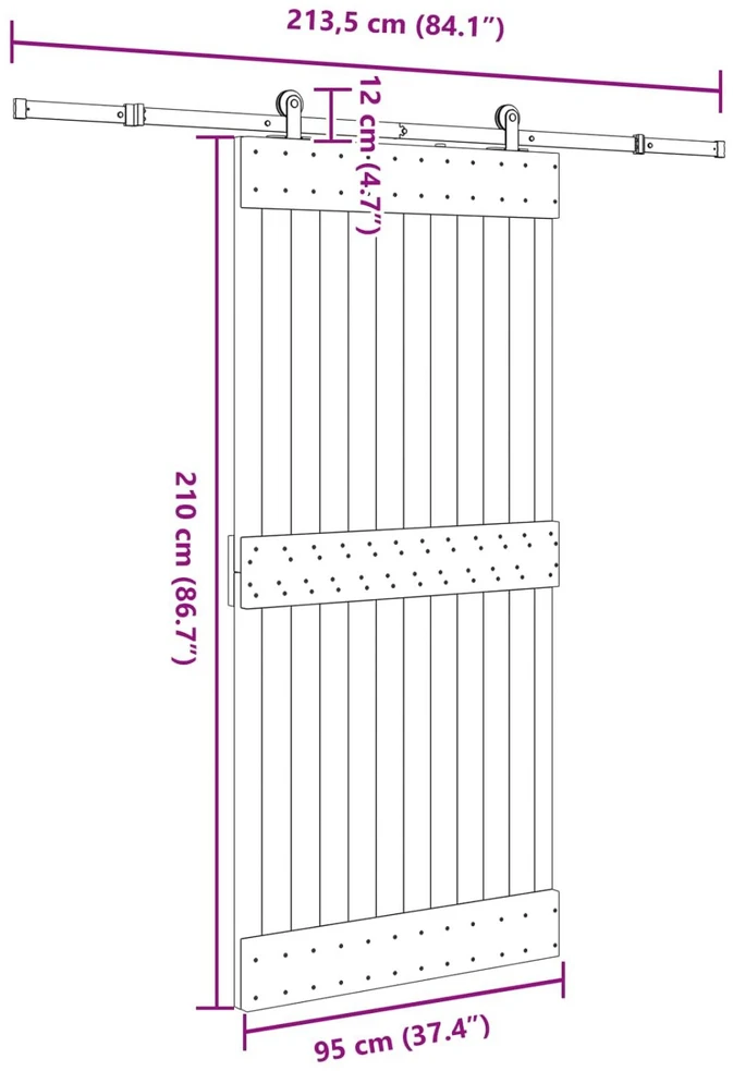 Slankios durys NARVIK Natūrali ir juoda 95 x 210 cm (213,5 cm)