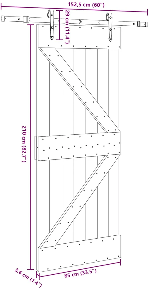 Slankios durys NARVIK Natūrali ir juoda 85 x 210 cm (152,5 cm)