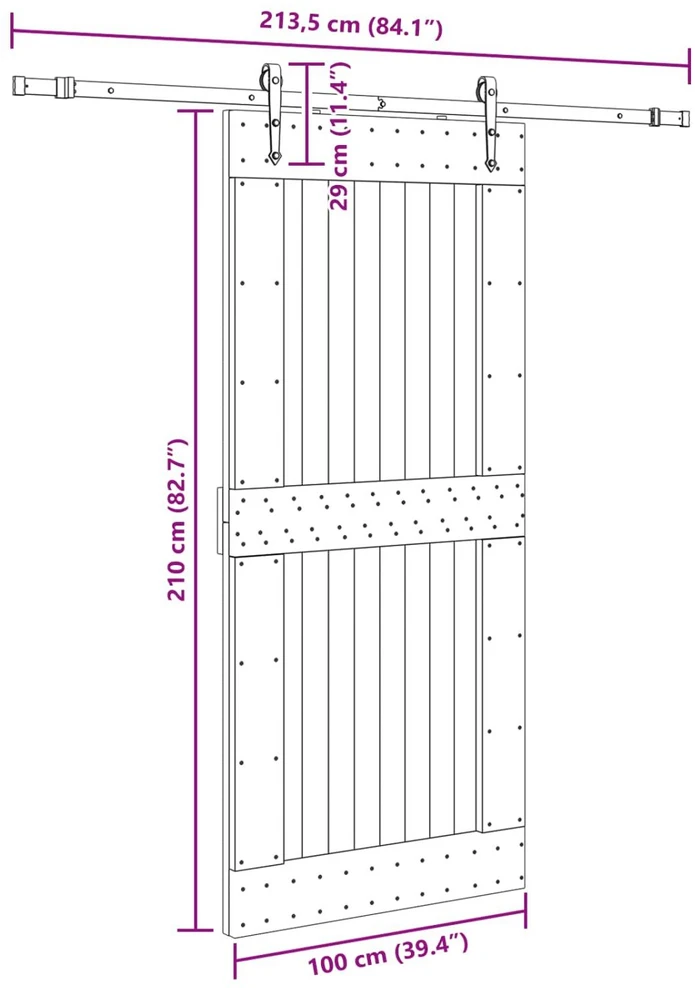 Slankios durys NARVIK Natūrali ir juoda 100 x 210 cm (213,5 cm)