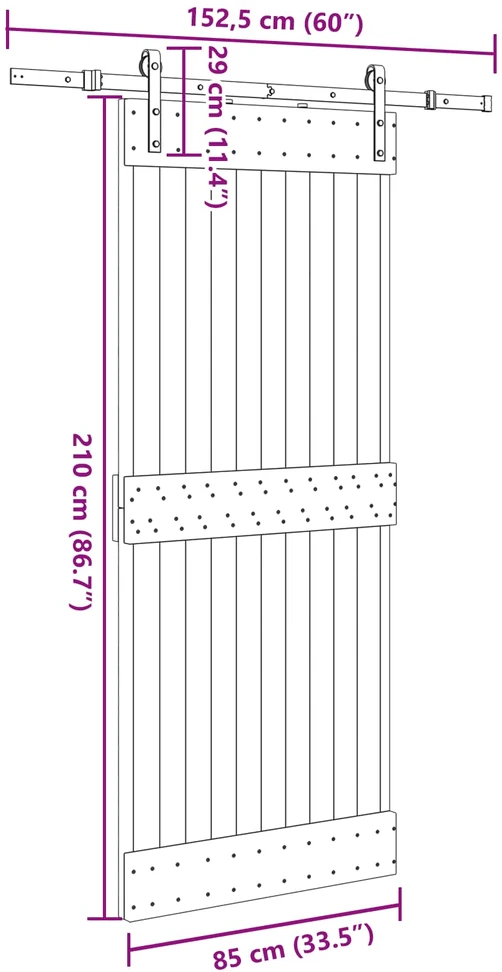 Slankios durys NARVIK Natūrali ir juoda 85 x 210 cm (152,5 cm)