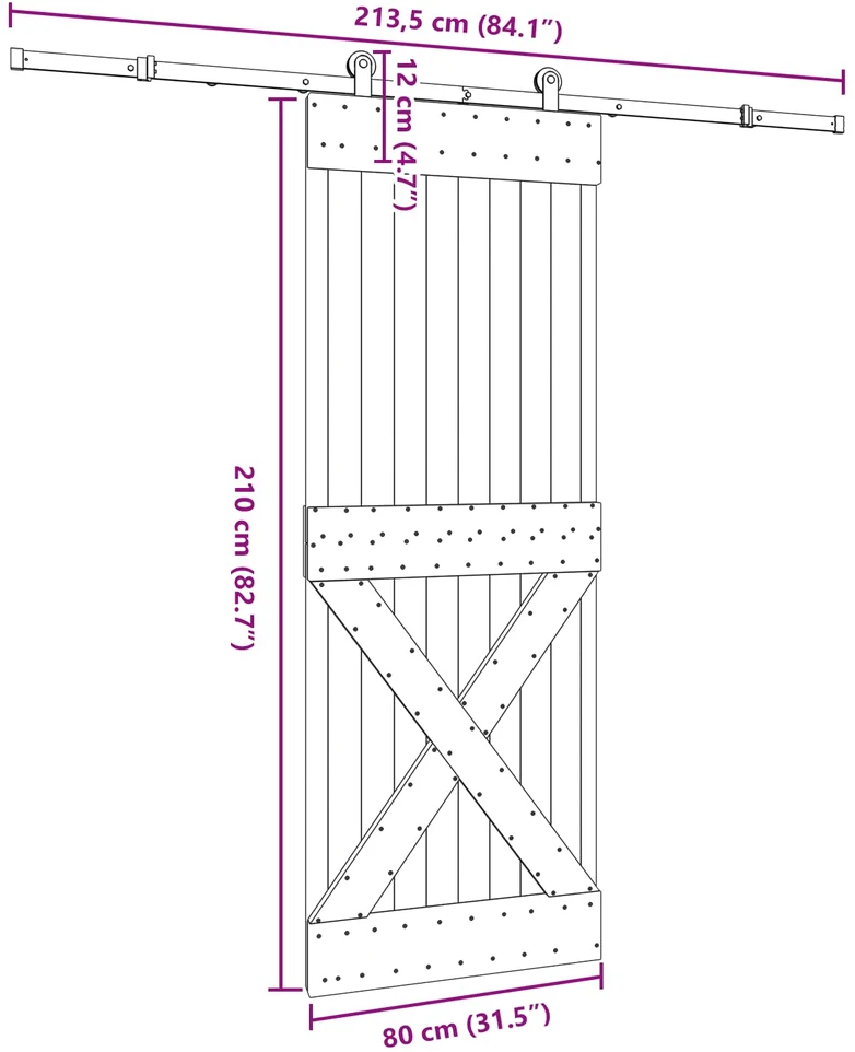 Slankios durys NARVIK Natūrali ir juoda 80 x 210 cm (213,5 cm)