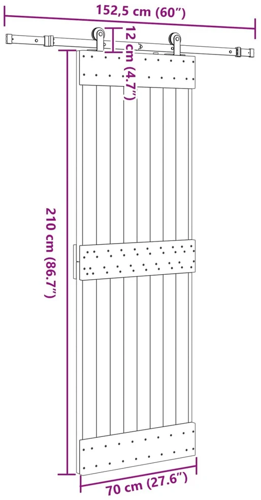 Slankios durys NARVIK Natūrali ir juoda 70 x 210 cm (152,5 cm)