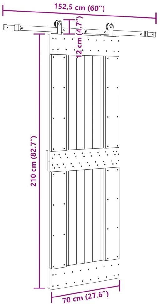 Slankios durys NARVIK Natūrali ir juoda 70 x 210 cm (152,5 cm)