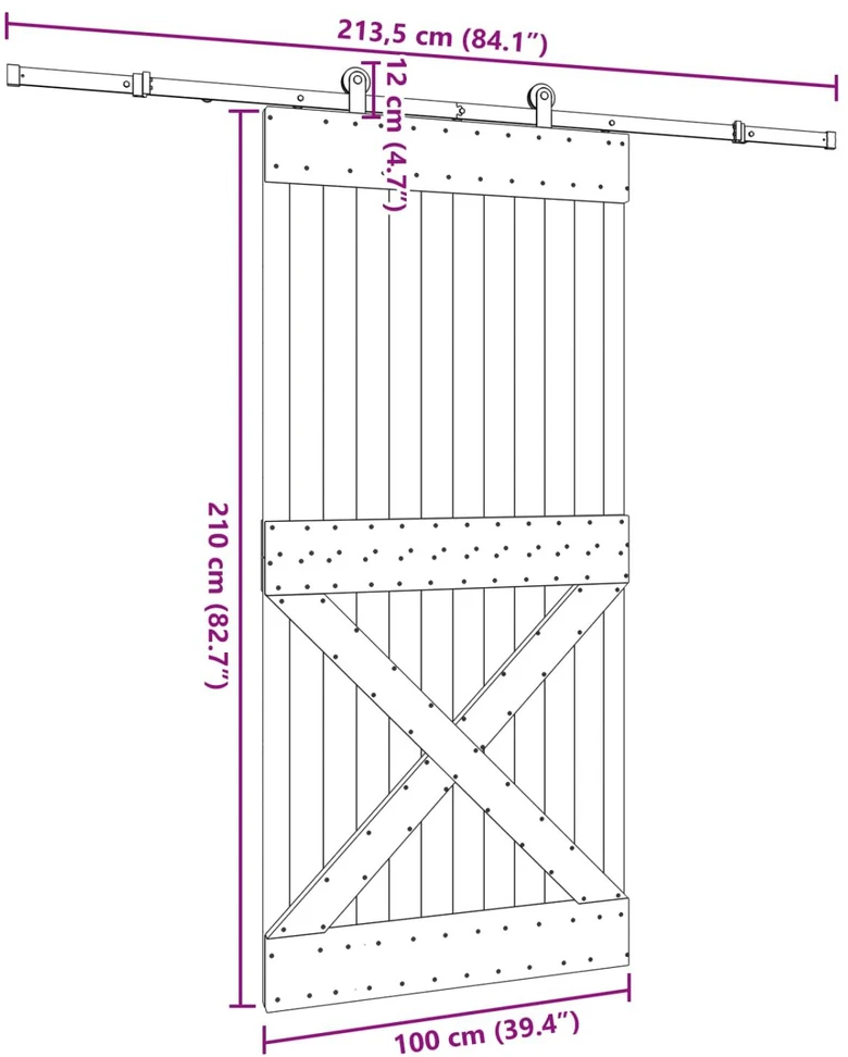 Slankios durys NARVIK Natūrali ir juoda 100 x 210 cm (213,5 cm)