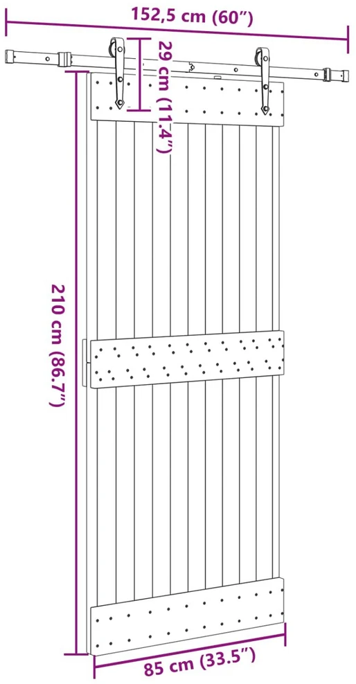 Slankios durys NARVIK Natūrali ir juoda 85 x 210 cm (152,5 cm)