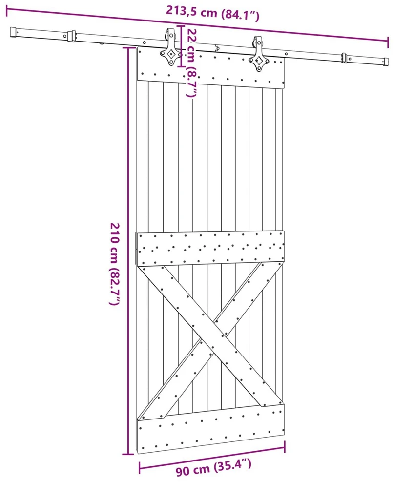 Slankios durys NARVIK Natūrali ir juoda 90 x 210 cm (213,5 cm)