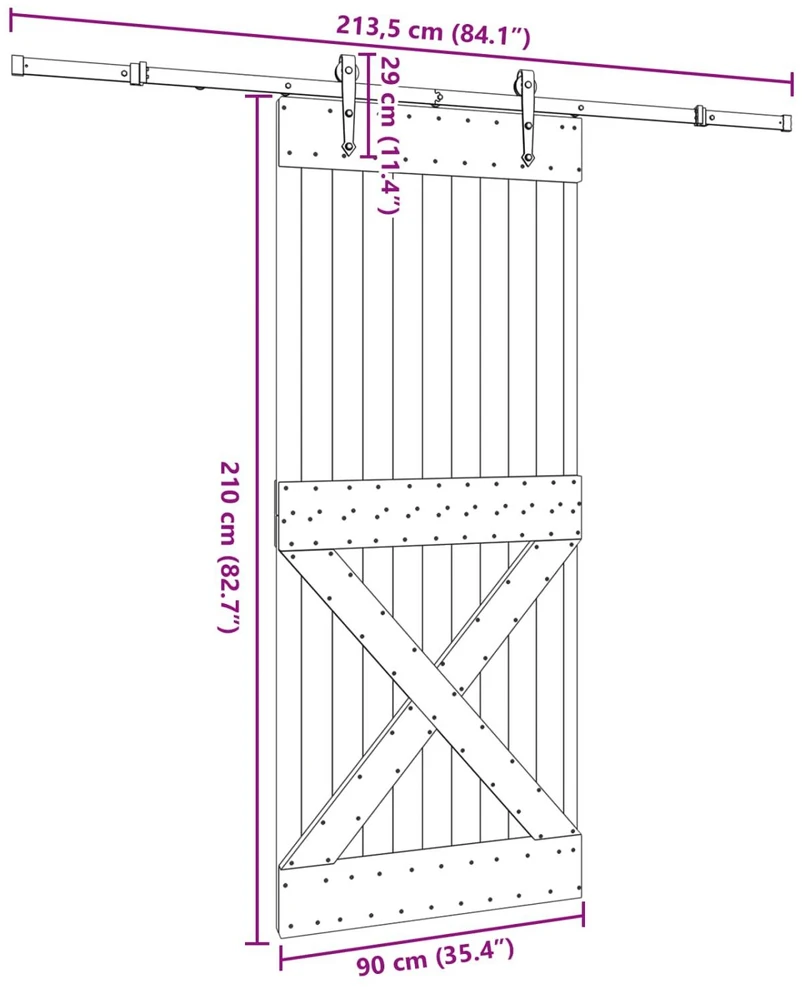 Slankios durys NARVIK Natūrali ir juoda 90 x 210 cm (213,5 cm)