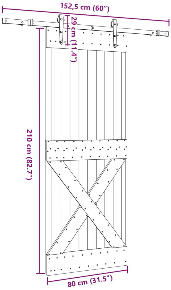 Slankios durys NARVIK Natūrali ir juoda 80 x 210 cm (152,5 cm)