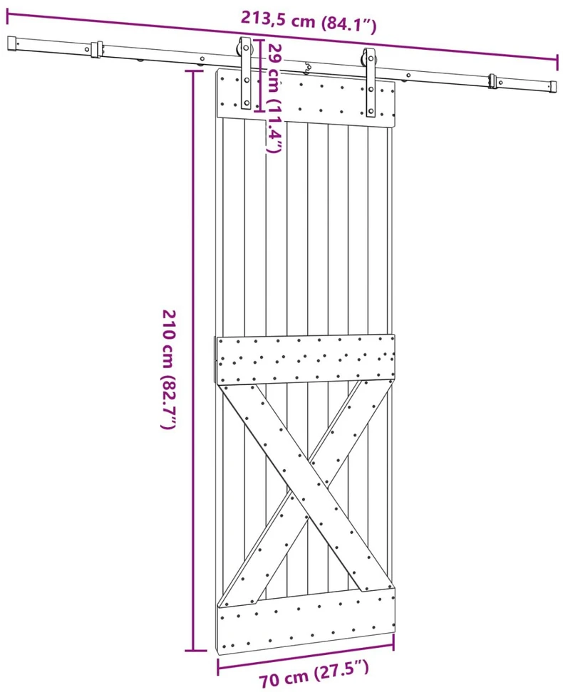 Slankios durys NARVIK 70 x 210 cm (213,5 cm) Natūrali ir juoda