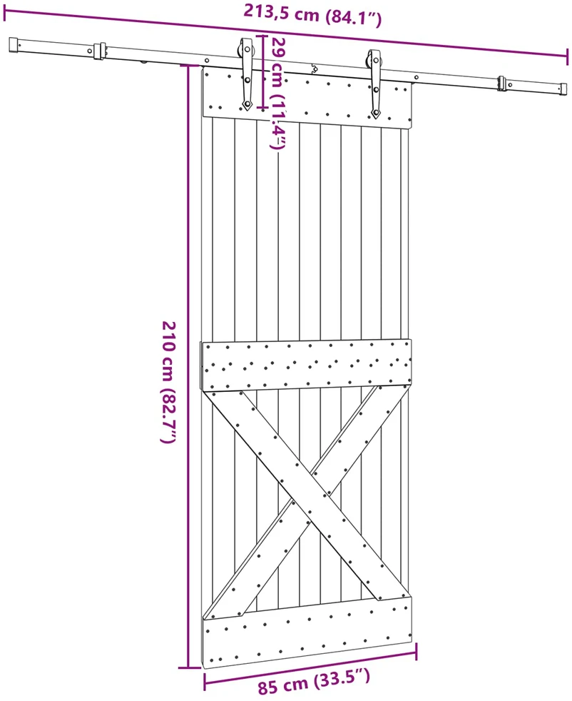Slankios durys NARVIK Natūrali ir juoda 85 x 210 cm (213,5 cm)