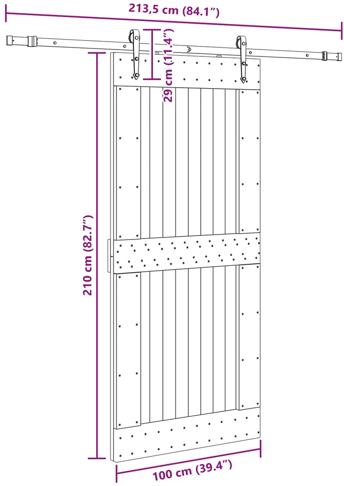 Slankios durys NARVIK Natūrali ir juoda 100 x 210 cm (213,5 cm)
