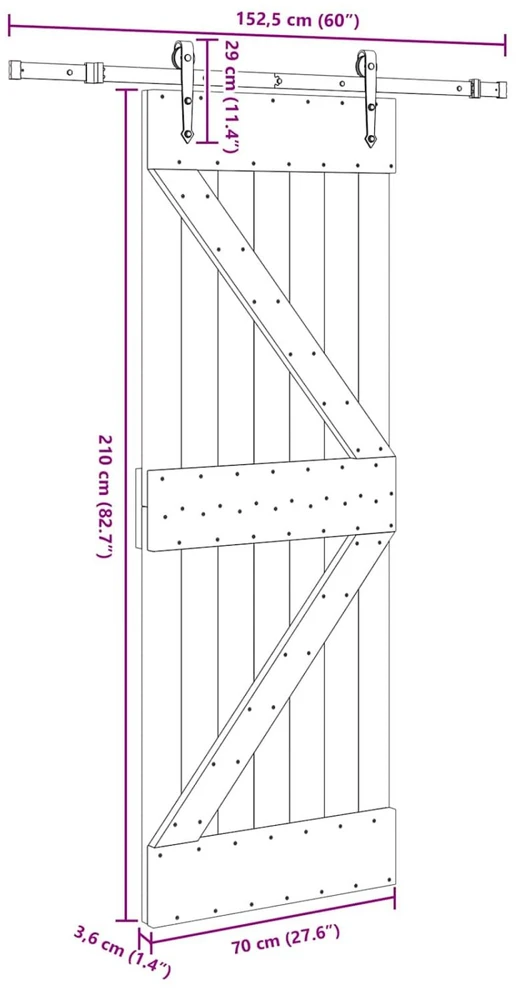 Slankios durys NARVIK Natūrali ir juoda 70 x 210 cm (152,5 cm)