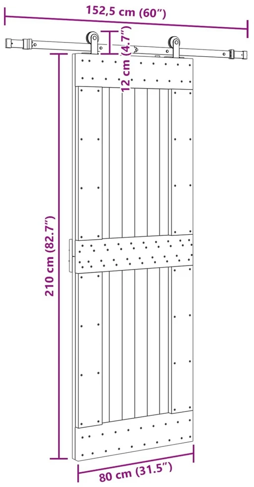 Slankios durys NARVIK Natūrali ir juoda 80 x 210 cm (152,5 cm)