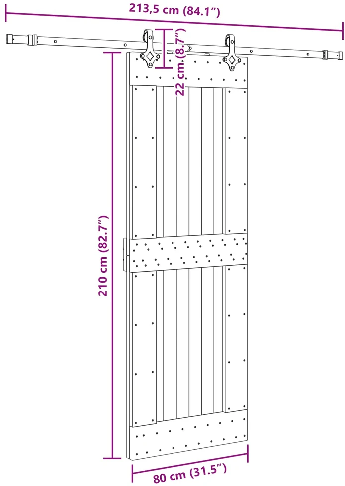 Slankios durys NARVIK Natūrali ir juoda 80 x 210 cm (213,5 cm)