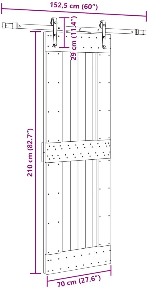 Slankios durys NARVIK Natūrali ir juoda 70 x 210 cm (152,5 cm)