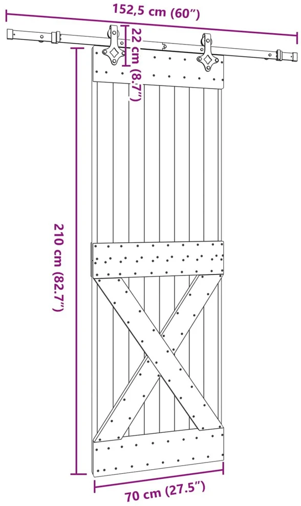 Slankios durys NARVIK Natūrali ir juoda 70 x 210 cm (152,5 cm)
