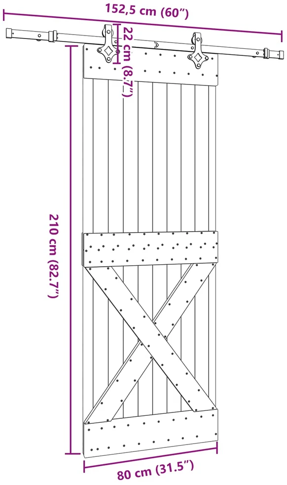 Slankios durys NARVIK Natūrali ir juoda 80 x 210 cm (152,5 cm)