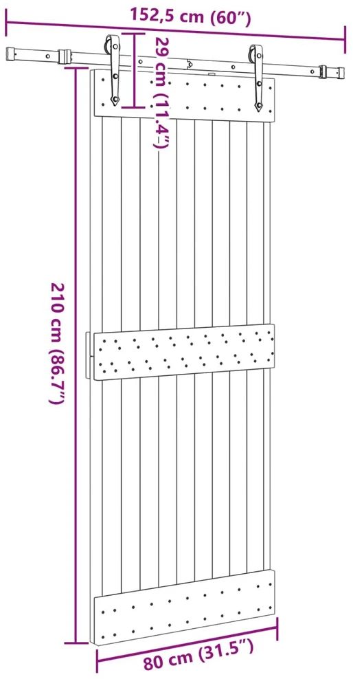 Slankios durys NARVIK Natūrali ir juoda 80 x 210 cm (152,5 cm)