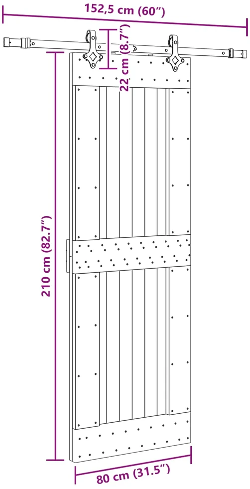 Slankios durys NARVIK Natūrali ir juoda 80 x 210 cm (152,5 cm)