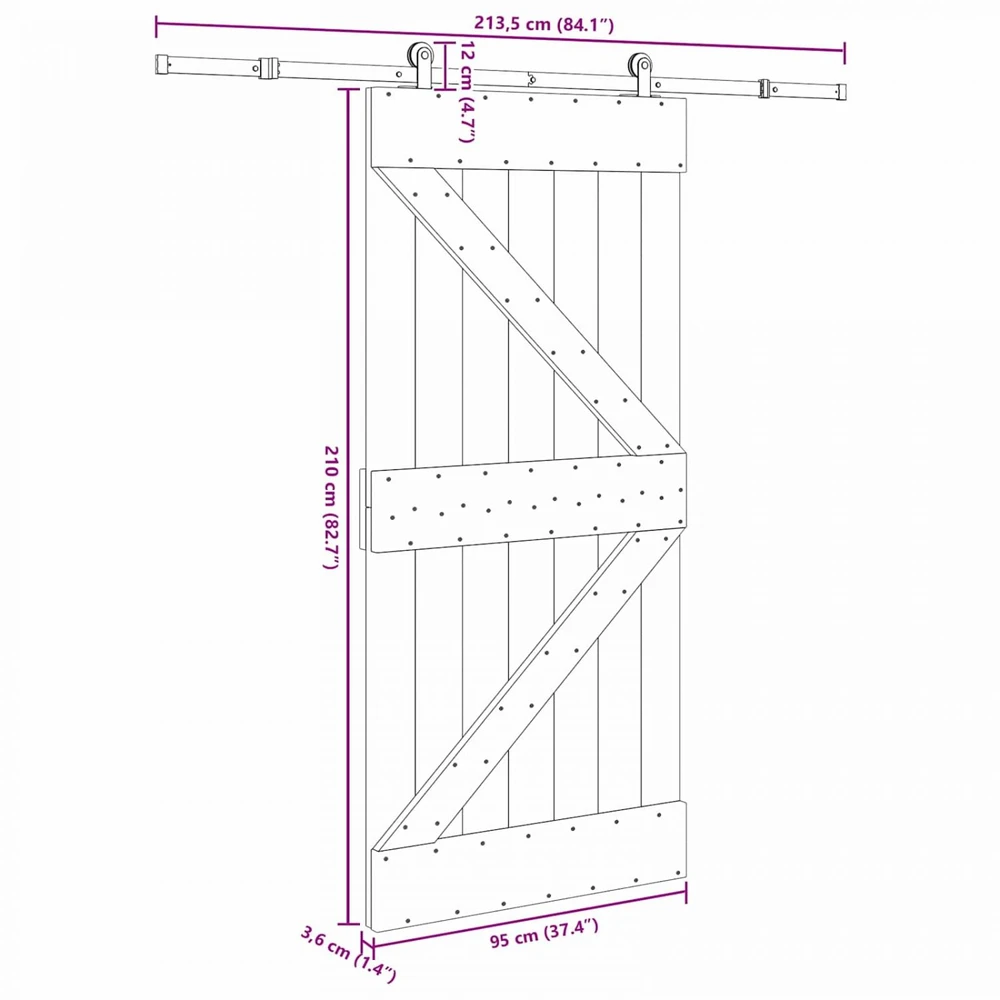 Slankios durys NARVIK Natūrali ir juoda 95 x 210 cm (213,5 cm)