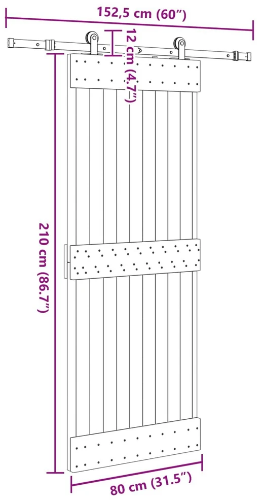 Slankios durys NARVIK Natūrali ir juoda 80 x 210 cm (152,5 cm)