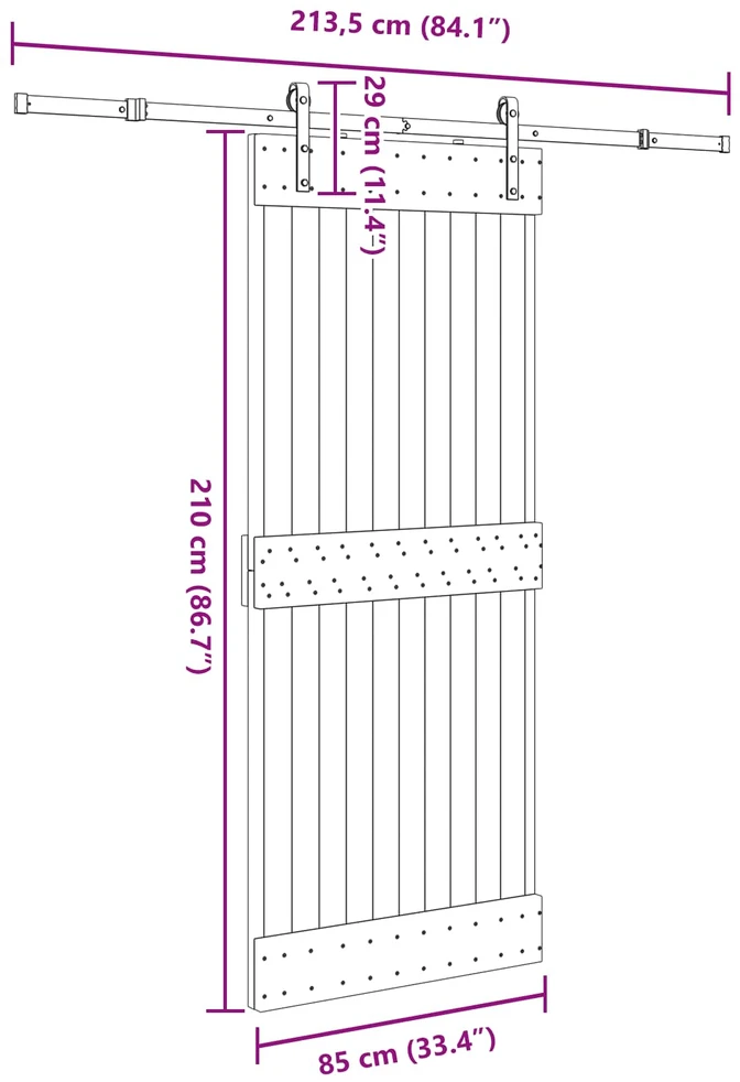Slankios durys NARVIK Natūrali ir juoda 85 x 210 cm (213,5 cm)