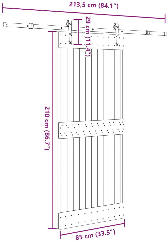 Slankios durys NARVIK Natūrali ir juoda 85 x 210 cm (213,5 cm)