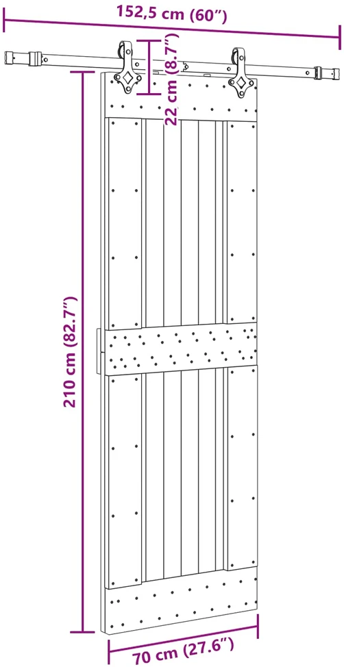Slankios durys NARVIK Natūrali ir juoda 70 x 210 cm (152,5 cm)
