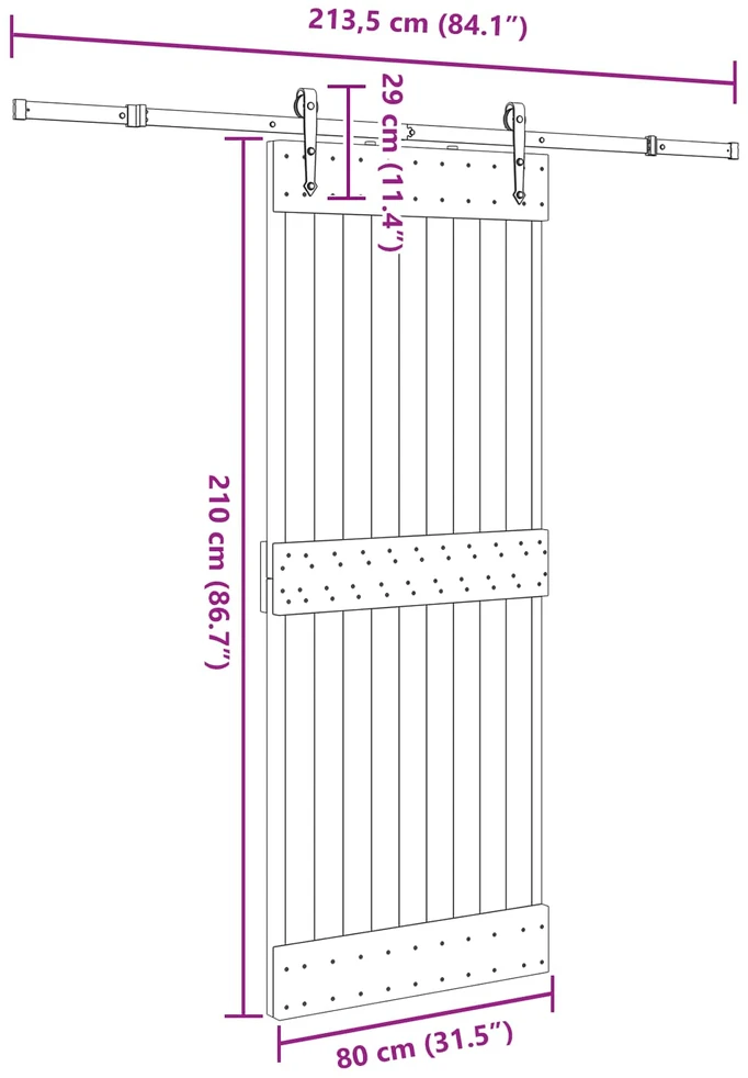 Slankios durys NARVIK Natūrali ir juoda 80 x 210 cm (213,5 cm)