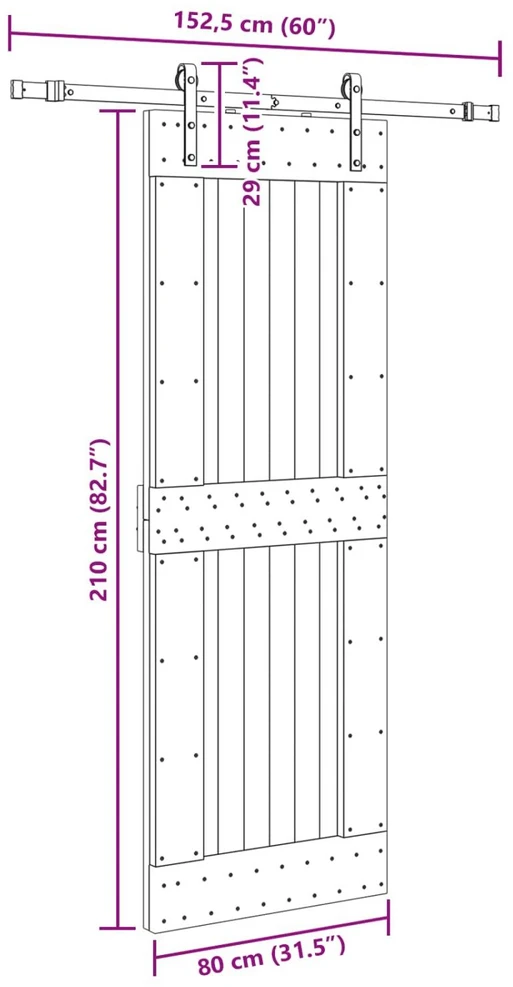 Slankios durys NARVIK 80 x 210 cm (152,5 cm) Natūrali ir juoda
