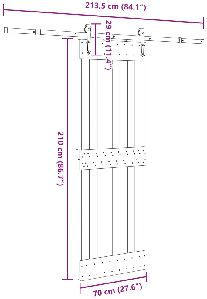 Slankios durys NARVIK Natūrali ir juoda 70 x 210 cm (213,5 cm)
