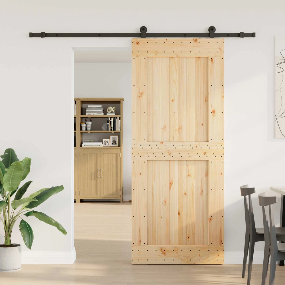 Slankios durys NARVIK Natūrali ir juoda 95 x 210 cm (213,5 cm)
