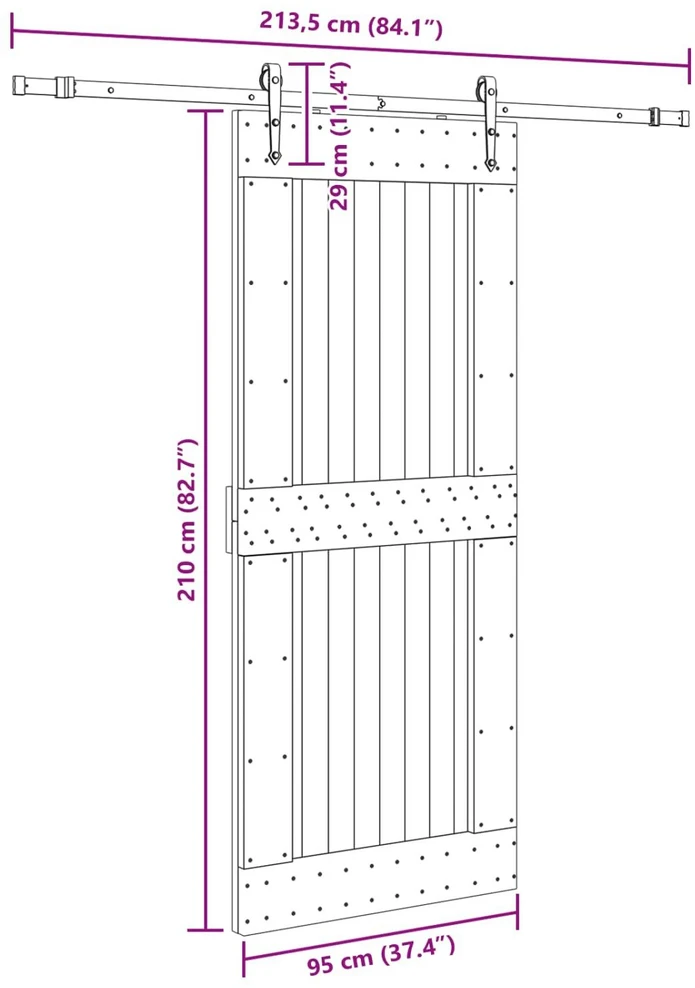 Slankios durys NARVIK Natūrali ir juoda 95 x 210 cm (213,5 cm)