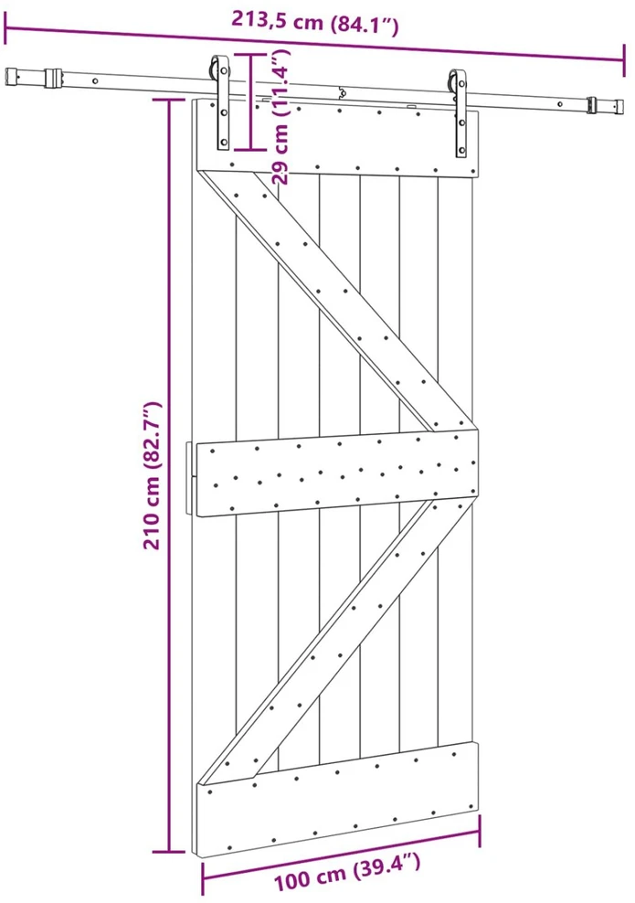 Slankios durys NARVIK 100 x 210 cm (213,5 cm) Natūrali ir juoda
