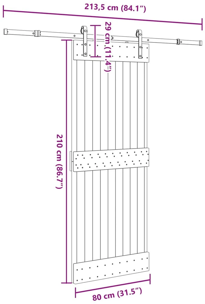 Slankios durys NARVIK Natūrali ir juoda 80 x 210 cm (213,5 cm)