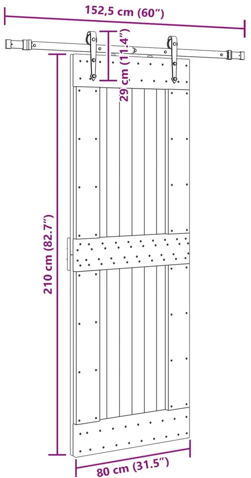 Slankios durys NARVIK Natūrali ir juoda 80 x 210 cm (152,5 cm)