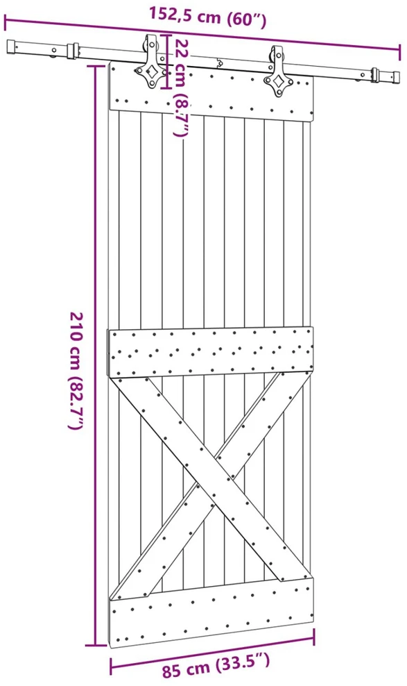 Slankios durys NARVIK Natūrali ir juoda 85 x 210 cm (152,5 cm)