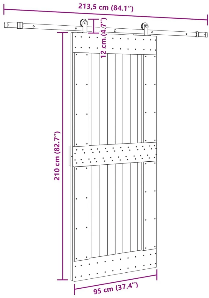 Slankios durys NARVIK Natūrali ir juoda 95 x 210 cm (213,5 cm)