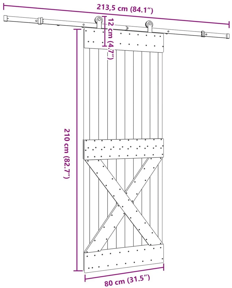 Slankios durys NARVIK Natūrali ir juoda 80 x 210 cm (213,5 cm)