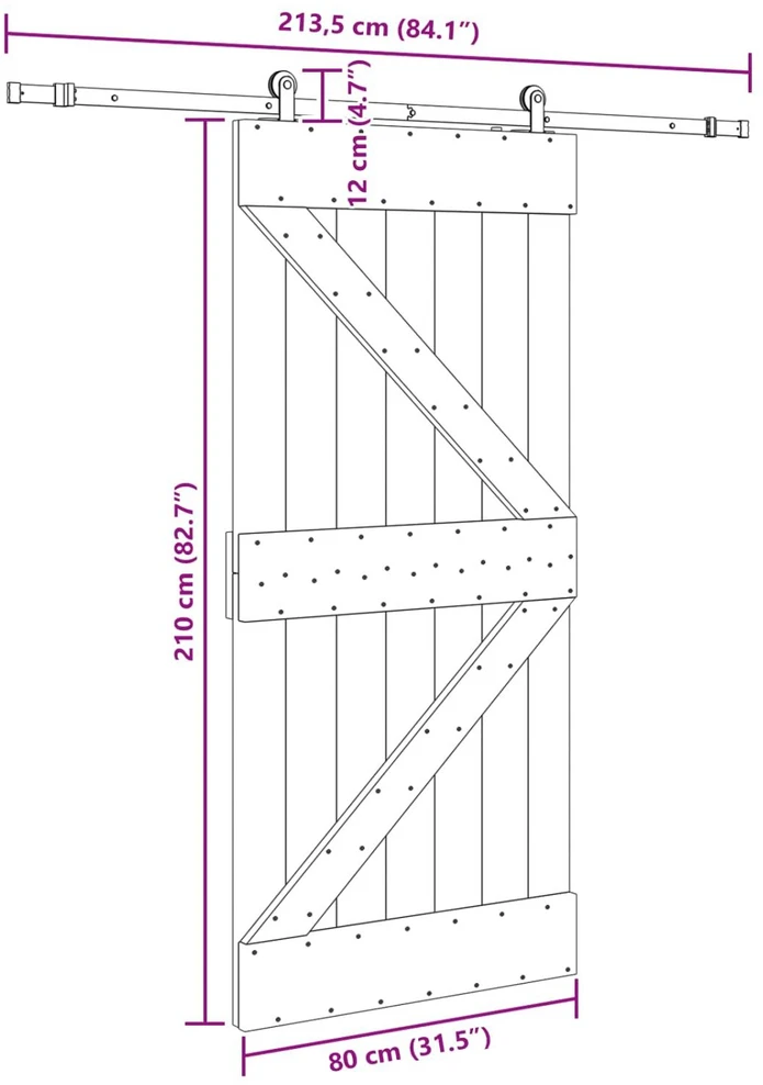 Slankios durys NARVIK Natūrali ir juoda 80 x 210 cm (213,5 cm)