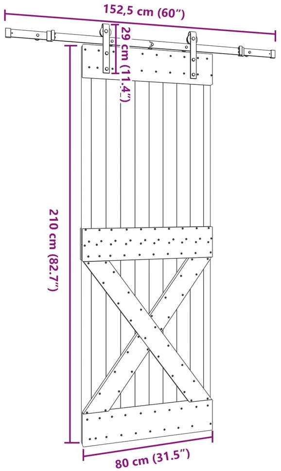 Slankios durys NARVIK 80 x 210 cm (152,5 cm) Natūrali ir juoda
