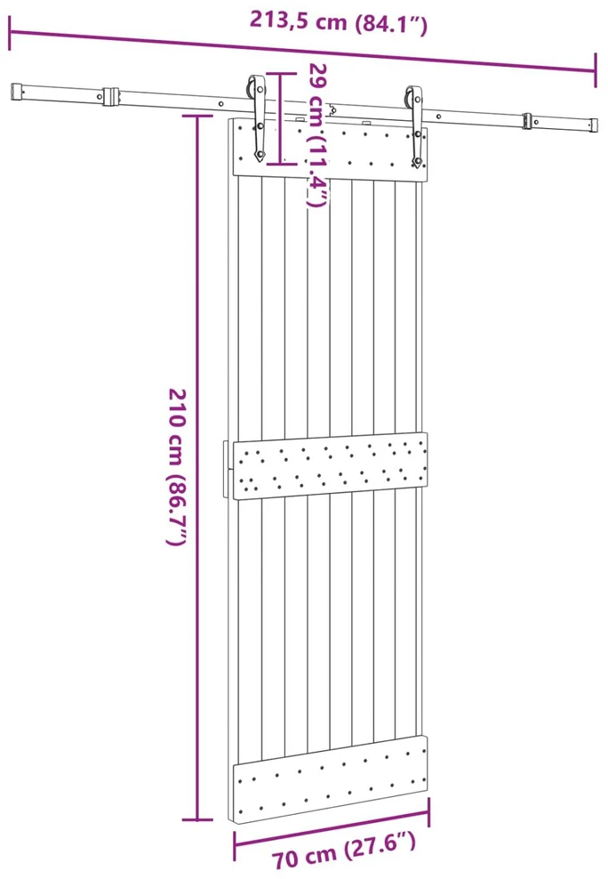 Slankios durys NARVIK Natūrali ir juoda 70 x 210 cm (213,5 cm)