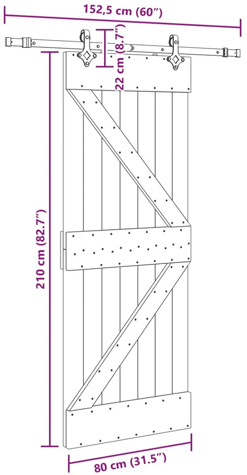 Slankios durys NARVIK Natūrali ir juoda 80 x 210 cm (152,5 cm)